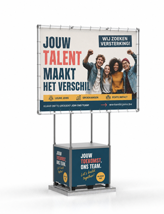 Freestanding advertising structure with recruitment text