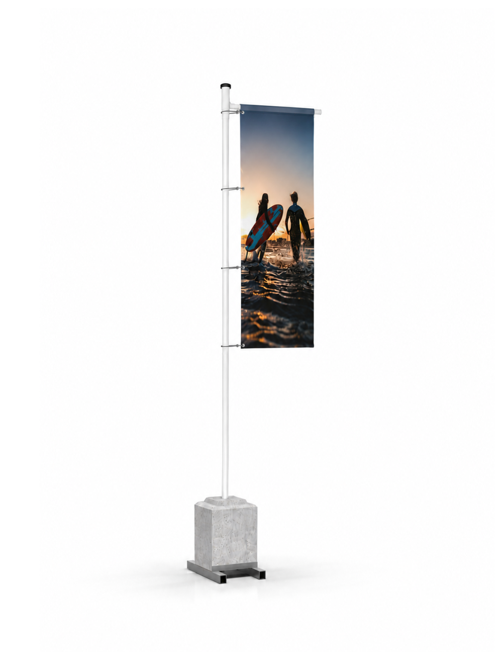 Flagpole with concrete base with a banierflag